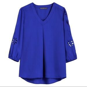 41 HAWTHORN Blue Embroidered Cutout Blouse